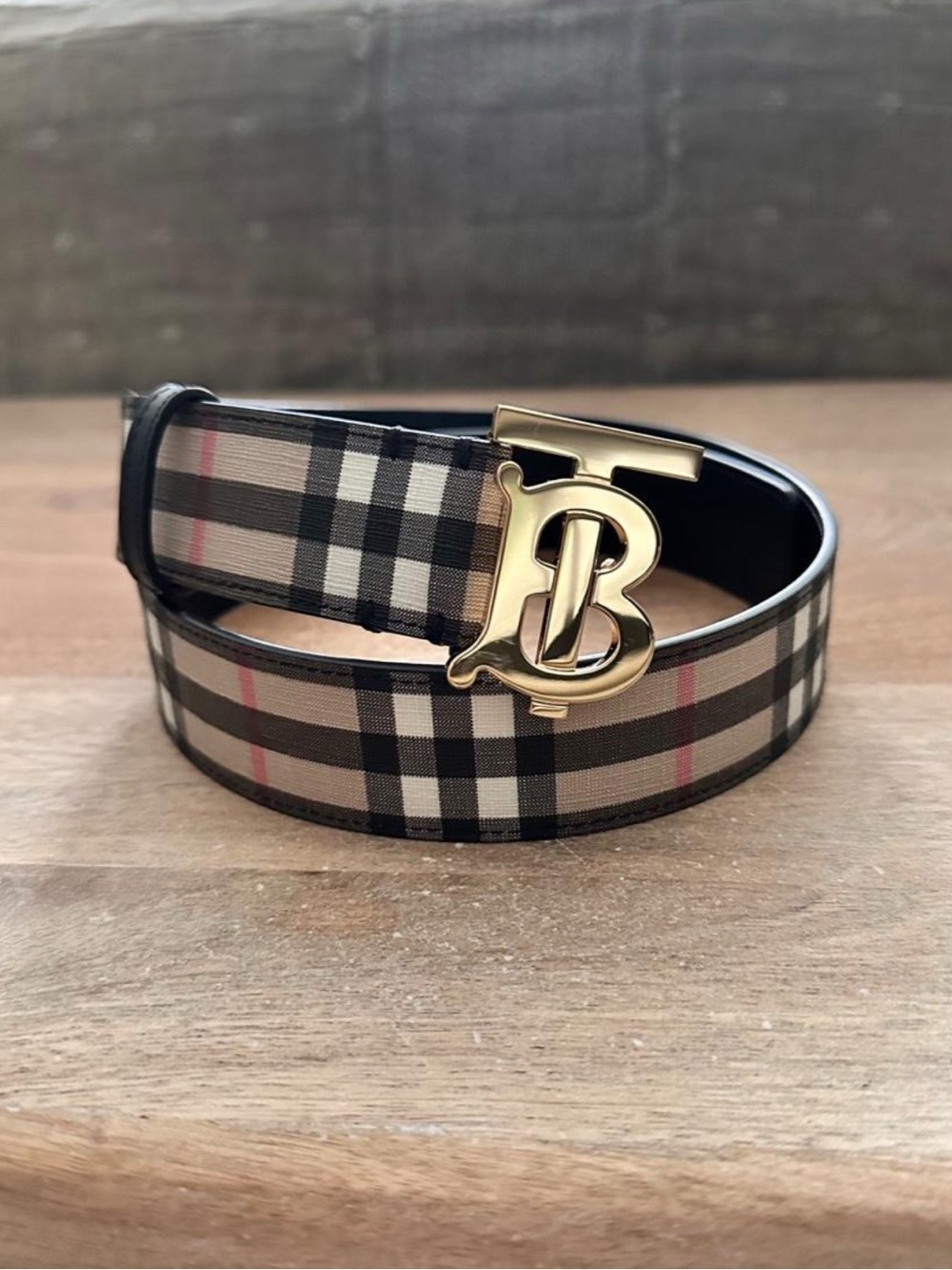 Authentic Burberry Check TB Belt – Size S